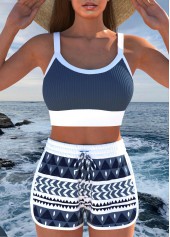 Contrast Binding High Waisted Geometric Print Bikini Set