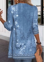 Plus Size Denim Blue Ruffle Floral Print Light Cardigan | thumb picture 