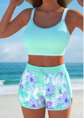 Contrast Binding Floral Print Mint Green Bikini Set | thumb picture 
