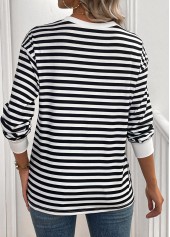 Black Patchwork Striped Long Sleeve Round Neck T Shirt | thumb picture 