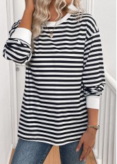 Black Patchwork Striped Long Sleeve Round Neck T Shirt | thumb picture 