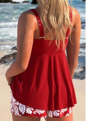 Surplice Random Floral Print Red Tankini Set | thumb picture 