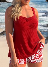 Surplice Random Floral Print Red Tankini Set | thumb picture 