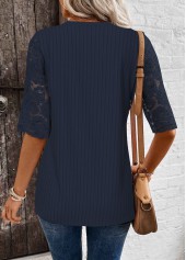 Navy Lace Half Sleeve Split Neck T Shirt | thumb picture 