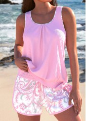 Bowknot Paisley Print Pink Tankini Set | thumb picture 