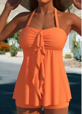 Ruffle Orange Ruched Jacquard Tankini Set | thumb picture 