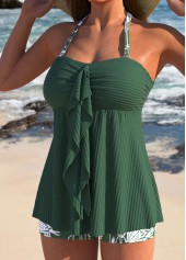 Ruffle Tropical Plants Print Green Tankini Set | thumb picture 