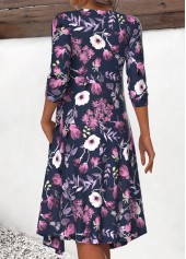 Navy Fake 2in1 Floral Print A Line Dress | thumb picture 