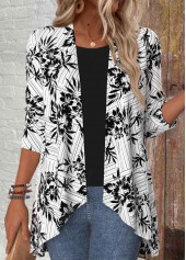 Black Floral Print 3/4 Sleeve Light Cardigan