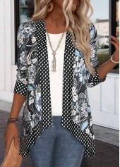 Black Patchwork Random Floral Print Long Sleeve Light Cardigan
