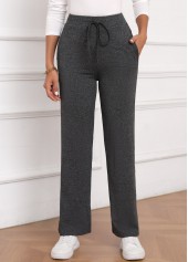 Dark Grey Bowknot Drawastring High Waisted Pants