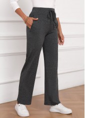 Dark Grey Bowknot Drawastring High Waisted Pants