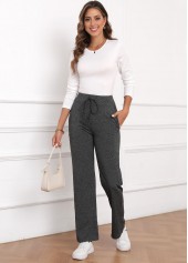 Dark Grey Bowknot Drawastring High Waisted Pants