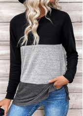 Black Patchwork Long Sleeve Round Neck T Shirt | thumb picture 