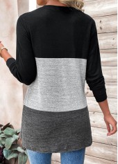 Black Patchwork Long Sleeve Round Neck T Shirt | thumb picture 