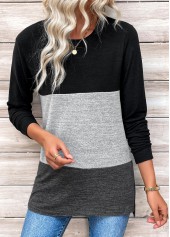 Black Patchwork Long Sleeve Round Neck T Shirt | thumb picture 