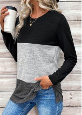 Black Patchwork Long Sleeve Round Neck T Shirt | thumb picture 