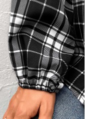 Black Button Plaid Long Sleeve Round Neck Blouse | thumb picture 