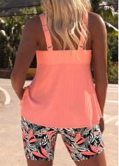 Drawstring Plants Print Dusty Pink Tankini Set | thumb picture 