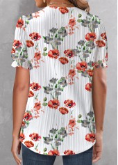 White Patchwork Floral Print Short Sleeve T Shirt