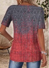 Deep Red Tuck Stitch Ombre Short Sleeve T Shirt | thumb picture 