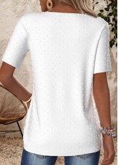 White Embroidery Short Sleeve Split Neck T Shirt | thumb picture 