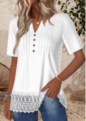 White Embroidery Short Sleeve Split Neck T Shirt | thumb picture 