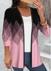 Black Embroidery Geometric Print 3/4 Sleeve Light Cardigan | thumb picture 