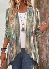 Multi Color Ruffle 3/4 Sleeve Light Cardigan