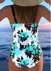 Drawstring Floral Print Cyan One Piece Swimwear | thumb picture 