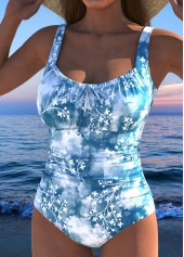 Bowknot Floral Print Dusty Blue One Piece Swimwear | thumb picture 