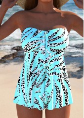 Ruffle Animal Print Cyan Tankini Set