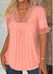 Pink Patchwork Short Sleeve V Neck T Shirt | thumb picture 