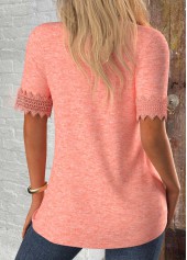 Pink Patchwork Short Sleeve V Neck T Shirt | thumb picture 