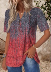 Deep Red Tuck Stitch Ombre Short Sleeve T Shirt | thumb picture 