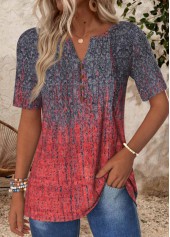 Deep Red Tuck Stitch Ombre Short Sleeve T Shirt