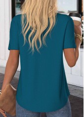 Peacock Blue Button Short Sleeve Split Neck Blouse | thumb picture 