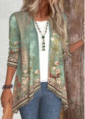 Sage Green Patchwork Floral Print Long Sleeve Light Cardigan | thumb picture 
