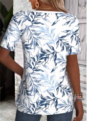 White Tummy Coverage Leaf Print Short Sleeve T Shirt | thumb picture 