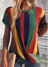 Multi Color Cross Hem Short Sleeve T Shirt