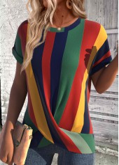 Multi Color Cross Hem Short Sleeve T Shirt