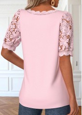 Pink Lace Half Sleeve Square Neck Blouse | thumb picture 