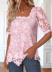 Pink Lace Half Sleeve Square Neck Blouse | thumb picture 