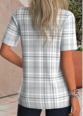 Grey Tuck Stitch Plaid Short Sleeve T Shirt | thumb picture 