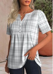 Grey Tuck Stitch Plaid Short Sleeve T Shirt | thumb picture 