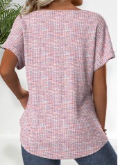 Pink Embroidery Short Sleeve V Neck T Shirt | thumb picture 