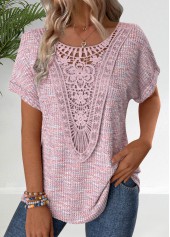Pink Embroidery Short Sleeve V Neck T Shirt | thumb picture 