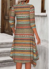Dark Camel Fake 2in1 Tribal Print A Line Dress | thumb picture 