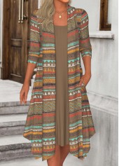 Dark Camel Fake 2in1 Tribal Print A Line Dress | thumb picture 