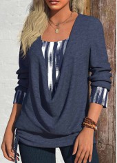 Navy Fake 2in1 Geometric Print Long Sleeve T Shirt | thumb picture 